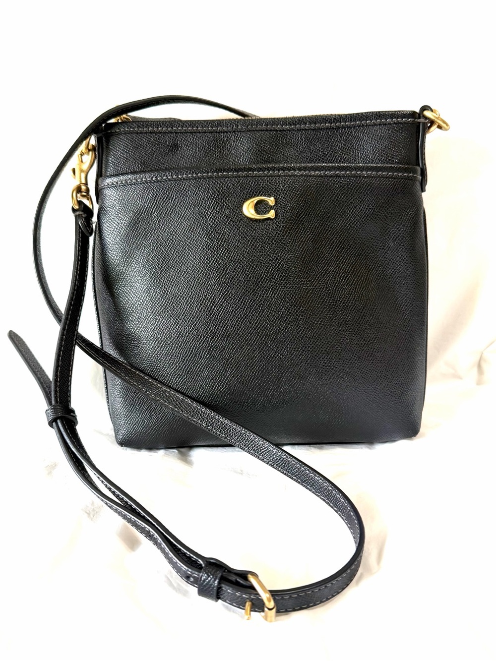 COACH Black Kitt Messenger Crossbody Bag in black crossgrain leather